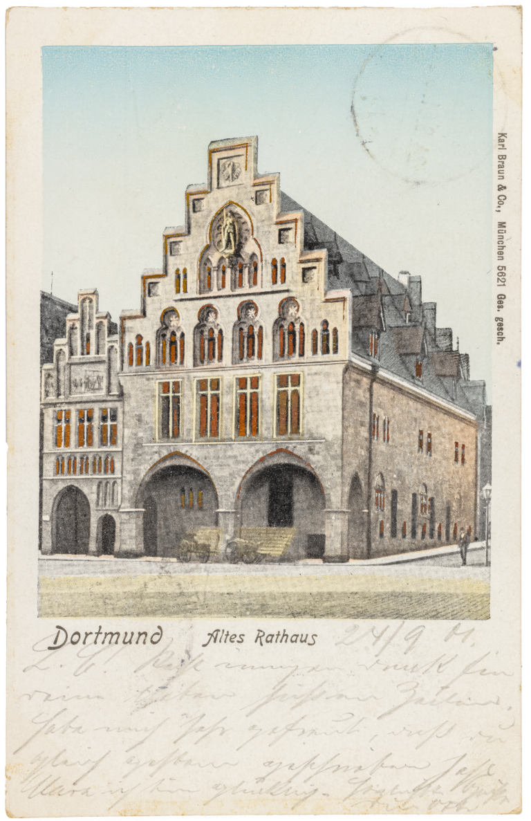 Dortmund City Hall, before 1241, Reconstruction: Friedrich Kullrich, 1899, postcard Collection Baukunstarchiv NRW