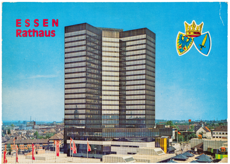 Essen City Hall, Theodor Seifert, 1963-79, postcard Collection Baukunstarchiv NRW