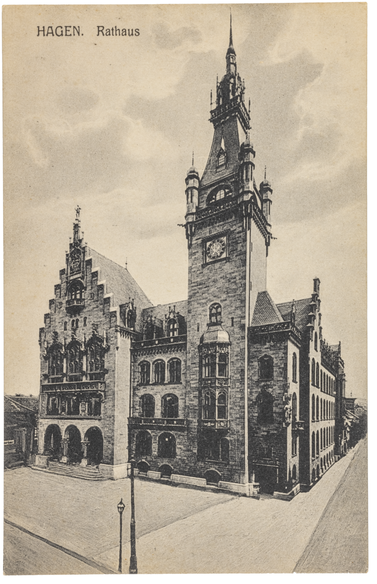 Hagen Town Hall, Hieronymus Nath, 1899-1904, postcard
Collection Baukunstarchiv NRW
